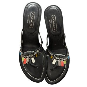 Coach Black Kitten Heel Sandals with Multicolor Charms
